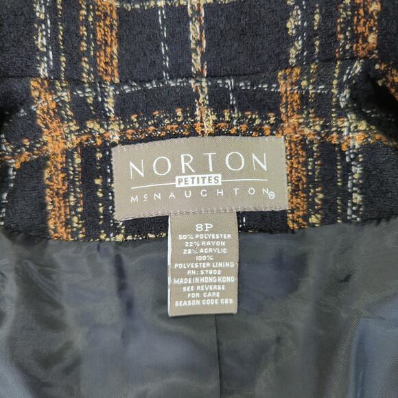 Vintage Norton Mcnaughton Tweed Blazer Jacket Two Button Black Brown Women's 8P - Picture 8 of 9